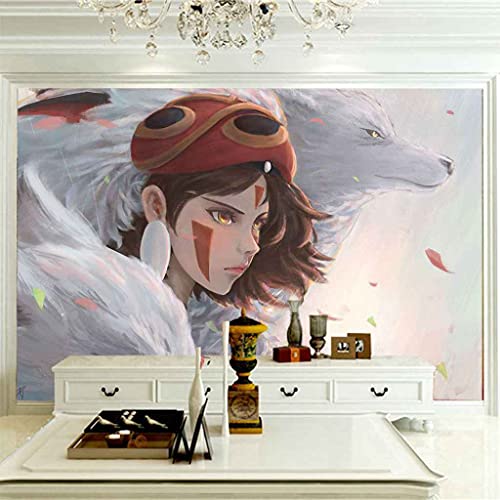 Papier Peint 3D Fille au Loup pour Salon et Bureau Moderne - 4