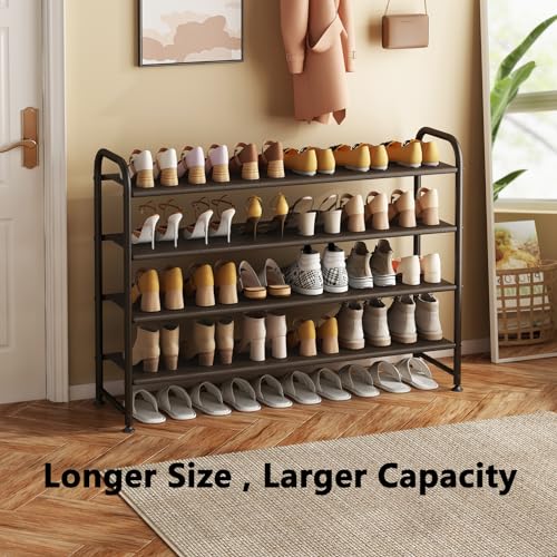 Image of INGIORDAR Shoe Rack 4 Tier Long Storage Organizer Wide Metal Shoe Shelf for Closet Entryway Brown