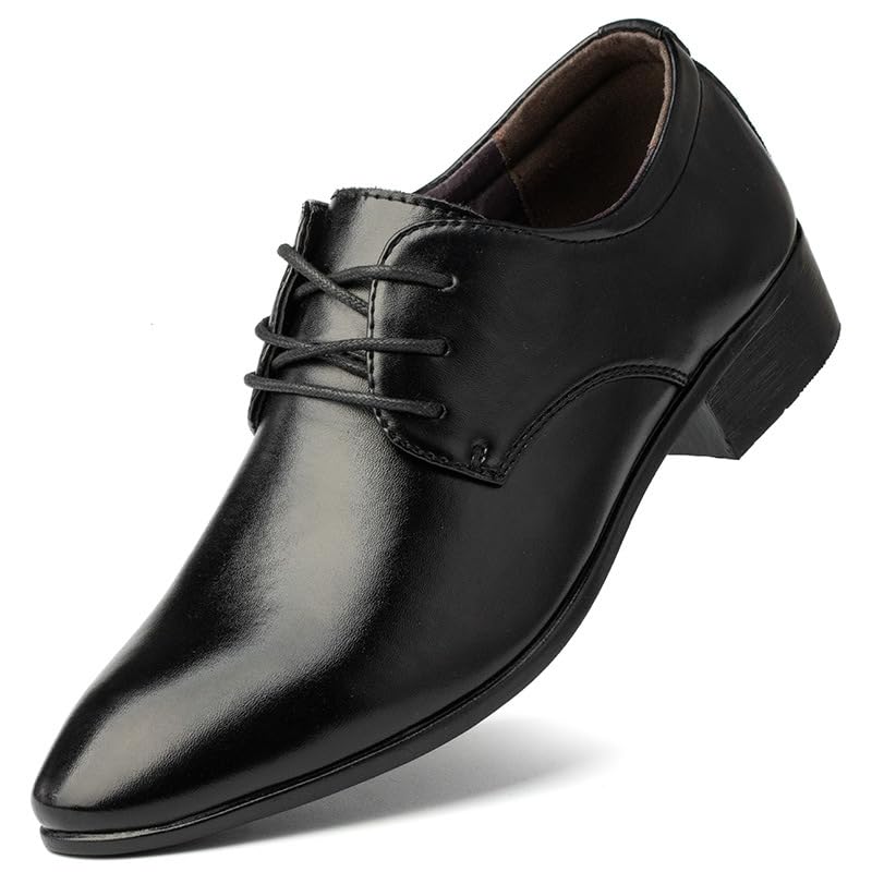 Kanggrei Chaussures habillées Classiques en Cuir PU à Lacets et Bout Pointu for Hommes, Chaussures Derby à Semelles en Caoutchouc antidérapantes for...
