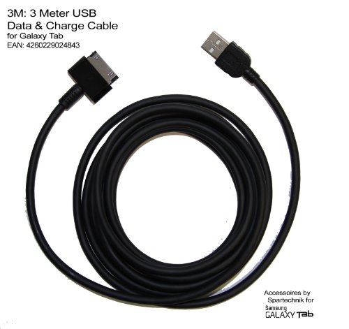 Spartechnik - Cable de sincronización y carga USB para Galaxy Tab (3 m), color negro