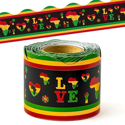 Image of BeYumi Kwanzaa Bulletin Border Trim - 65ft Back to School Juneteenth Scalloped Rolled Border Trim African American Holiday LOVE Bulletin Board Borders Celebration Classroom Chalkboard Party Decoration