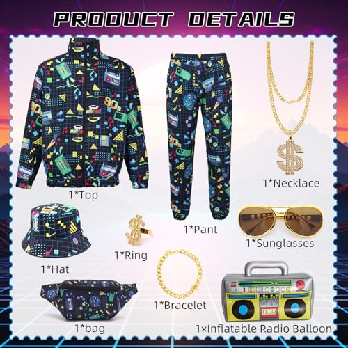 Deaboat 80s Outfit for Men 90s Track Suits Mens Halloween Costumes Retro Tracksuit Windbreaker Sportswear 9Pcs3