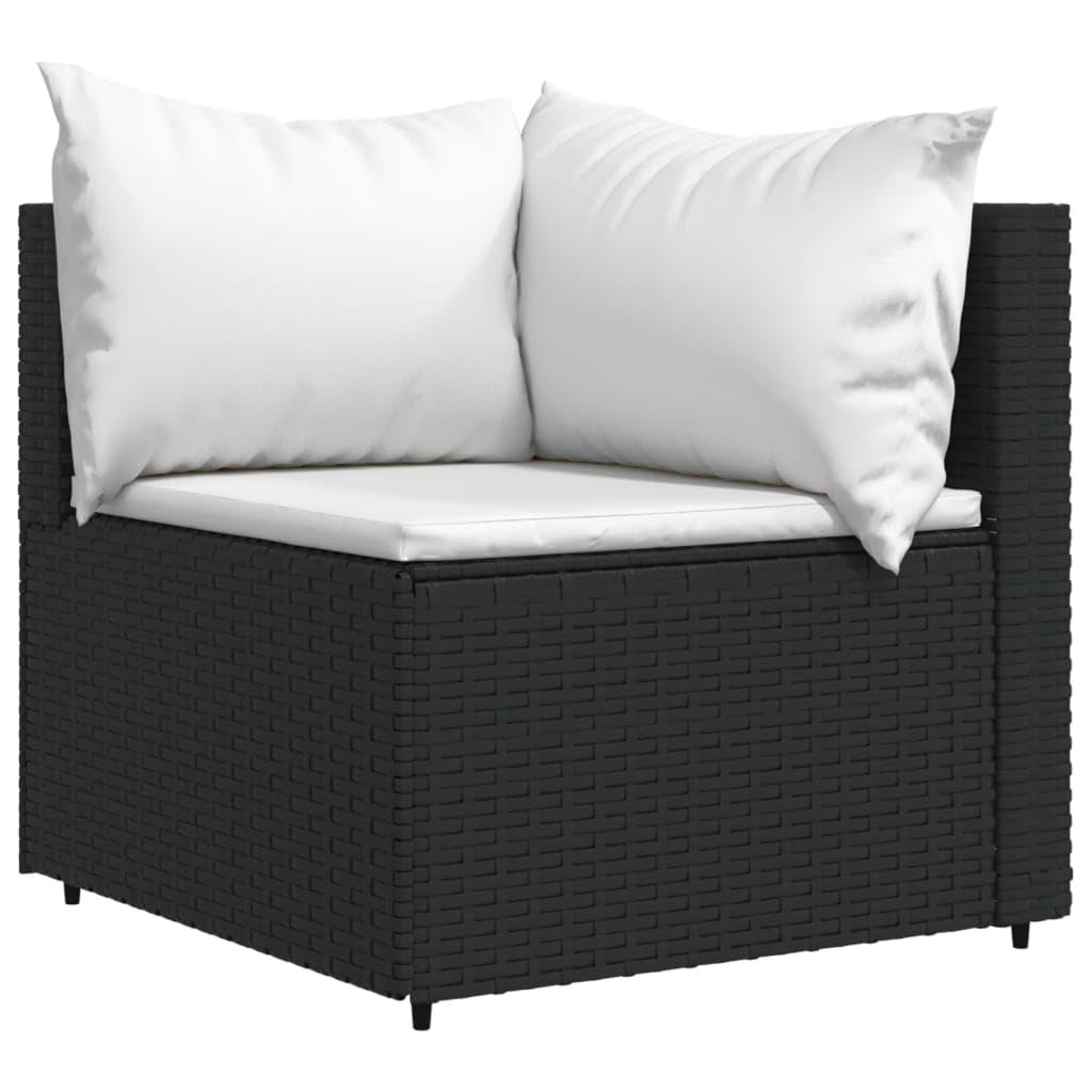 Divano Angolare da Giardino con Cuscini in Polyrattan Nero, Set Giardino Esterno, Set Mobili da Giardino, Salotto da Giardino Esterno in Rattan Per Esterno Piscina Balcone