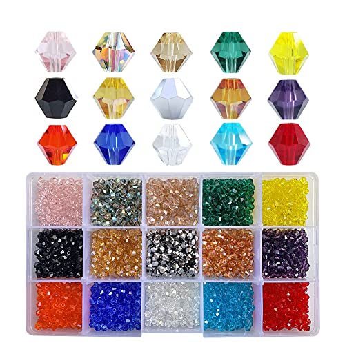 Chengmu 4mm 2250pcs Bicone Glass Beads for Jewelry Making Faceted Shape Crystal Spacer Beads for Bracelets Necklaces