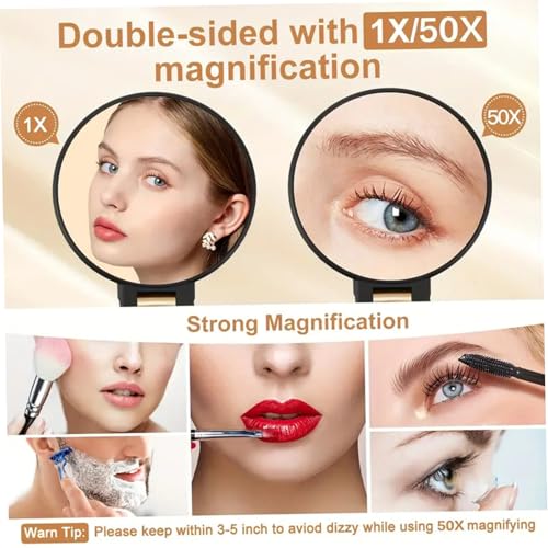 Espejo de maquillaje 50X con mango y doble cara negro miniatura 6