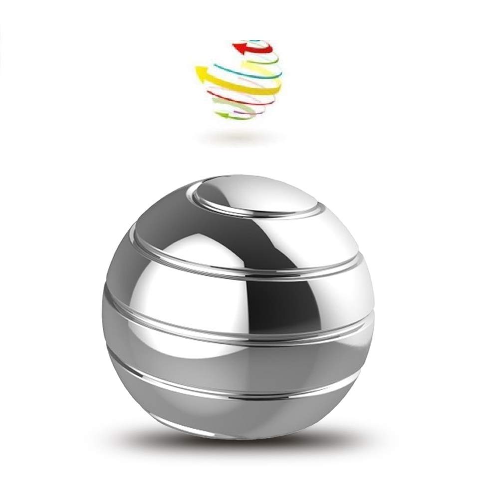 AomeiterDesktop Motion Toys,Full Body Optical Illusion Fidget Spinner Ball,Creates a Mind-Bending Optical Illusion of Continuously Flowing Top Adult & Kids Pressure Reduction Toys Gifts(Silver)
