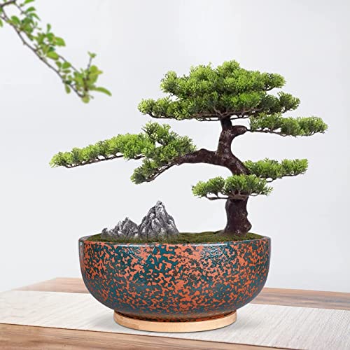 Fivepot 10+8 Inch Ceramic Succulent Planter Pots With Drainage Hole Clay Flower Pot For Indoor Plants Round Shallow Bonsai Pot With Bamboo Tray White #TOP3