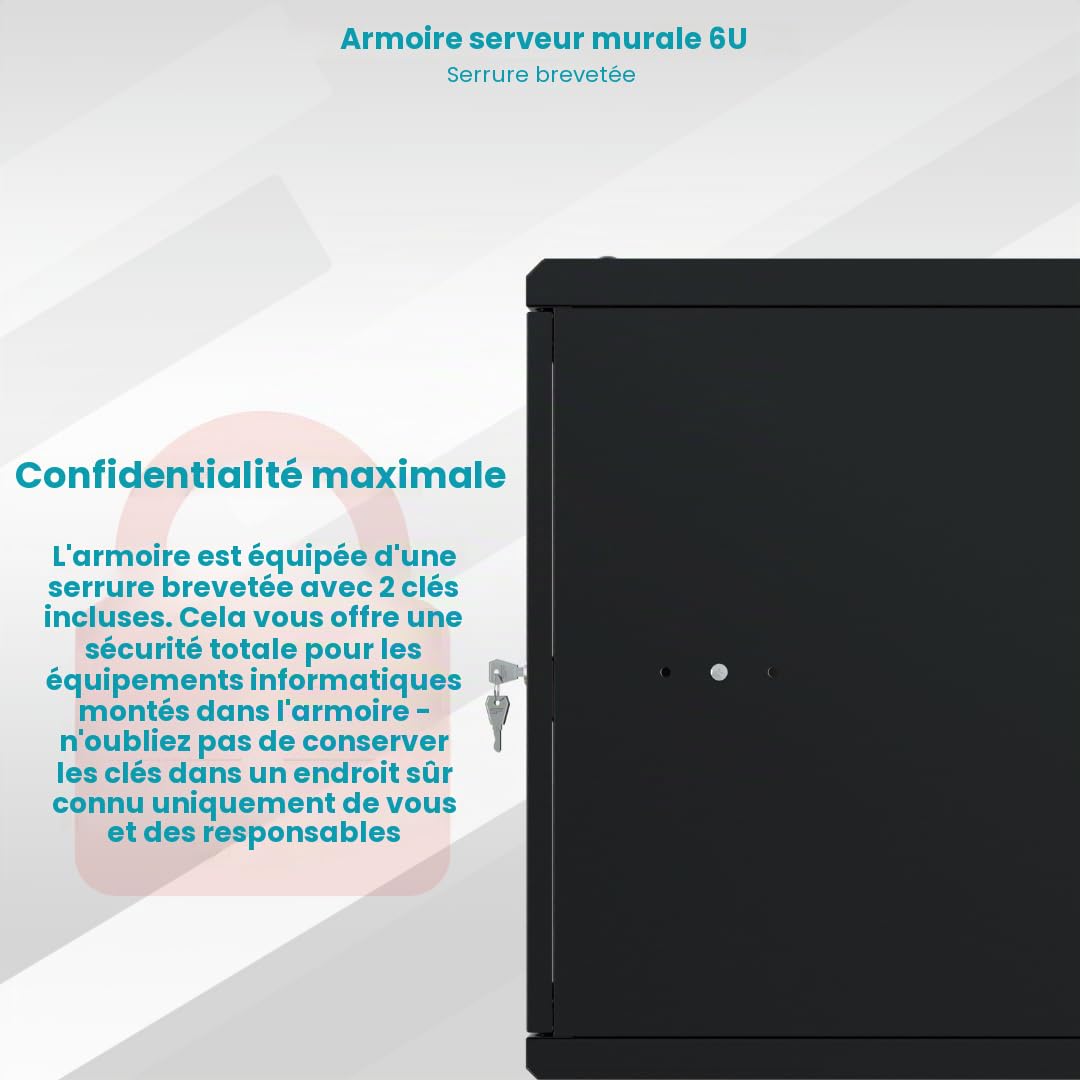 Armoire Réseau 19 Pouces - Baie Informatique 6U - Baie de Brassage pour Montage Mural - Capacité de Charge 40 kg - Profondeur 450 mm - Armoire Informatique - Noir