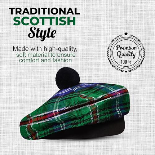 Image of Scottish Tam O' Shanter Hat Tartan Bonnet Pom Pom Wool Flat Cap One Size