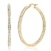 Gem Stone King 2 Inch Stunning Stainless Steel High Shine Inside-Out Hoop Earrings With CZ For Women