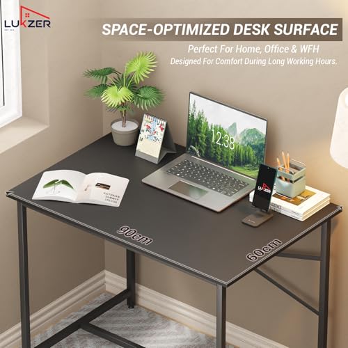 Image of Lukzer Metal & Engineered Wood Study Table for Home & Office | MST-008 /Black & Black | Laptop & Computer Workstation Desk | Sturdy Writing Table for Students & WFH | Spacious Tabletop (90x60x75 cm)