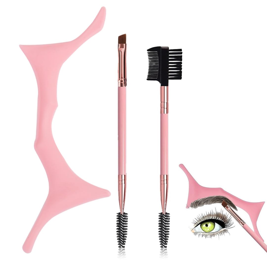 Gleva 3pcs Eye Makeup Tool, Eyebrow Brush Eyelash Comb and Eye Shadow Brush, Reusable Silicone Eyebrow Shaping Stencils, Professional Makeup Beauty Accessory Tool-image-20