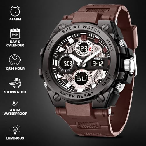 Image of V2A Stryke-TERRAX 5220 Analog-Digital Sports Watch for Men | Bold 3D Dial Design | 50M Waterproof Quartz Watch with Alarm, Stopwatch, Day-Date & Backlight | Rugged Everyday Performance