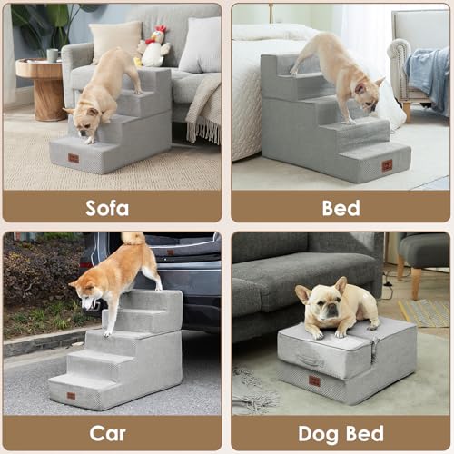 Image of EHEYCIGA Dog Stairs for High Bed 22.5 inch H, 5-Step Extra Wide Dog Steps for Bed, Pet Steps for Small Dogs and Cats, Non-Slip Balanced Pet Ramp Indoor, Light Grey