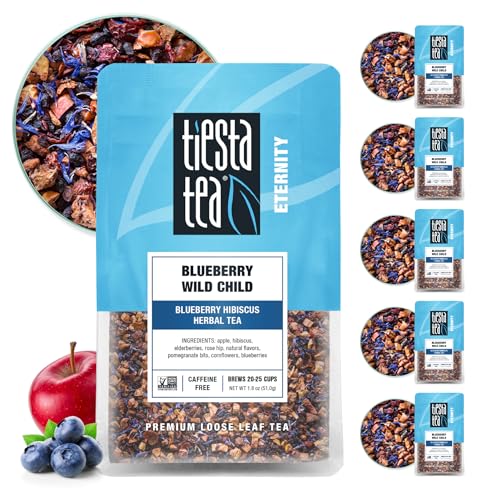 Image of Tiesta Tea - Blueberry Wild Child, Loose Leaf, Blueberry Hibiscus Herbal Tea, Premium Non-Caffeinated Blend, Make Hot or Iced & Brews Up to 25 Cups, 1.8oz Resealable Pouch, Pack of 6