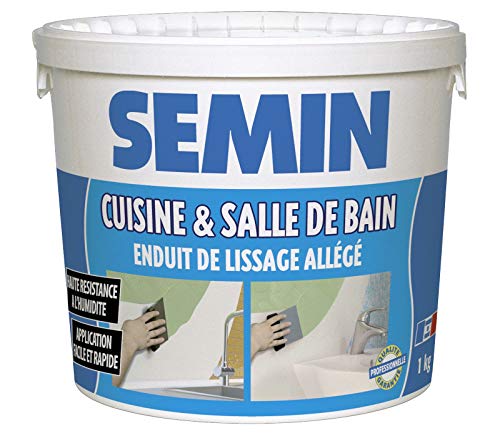 Semin A04733 Enduit de Lissage Cuisine et Salle de Bains, Adapté aux Pièces Humides, Vert, Seau de 1 kg