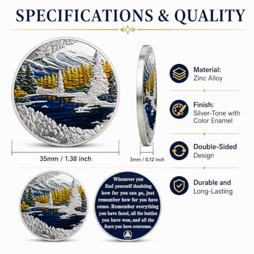 Image of Imasoner Inspirational Sobriety Coin Mountain Lake AA Recovery Medallion | Motivational Message Remember How Far You Have Come Recovery Token, Sponsor Sponsee Sober Milestone Gift for Women and Men