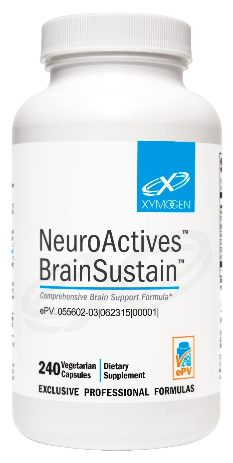 XYMOGEN NeuroActives BrainSustain - Brain Supplements for Memory and Focus Support - Brain Health Supplements for Adults - Vegan, Gluten Free + Non GMO (240 Capsules)