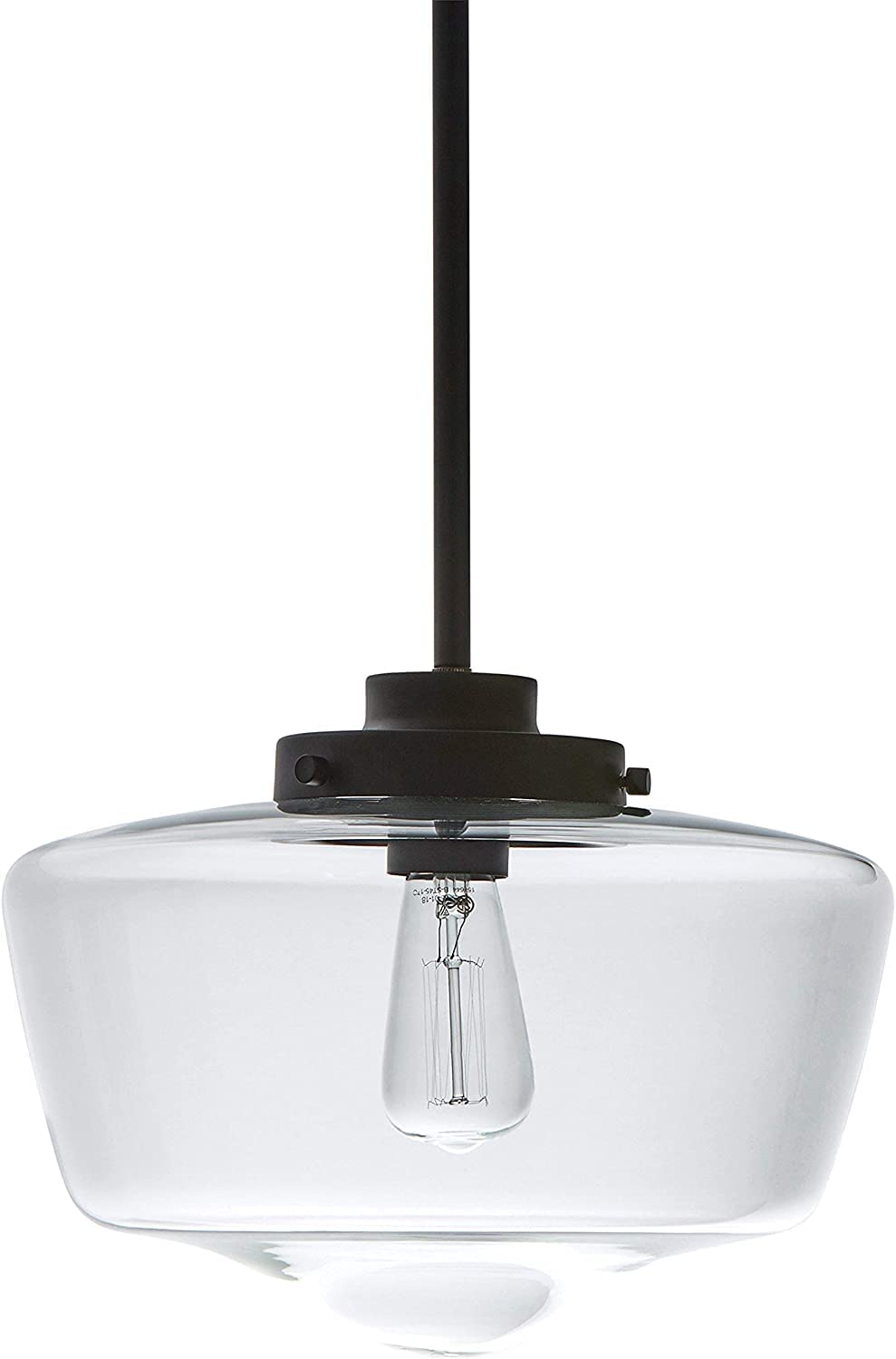 Schoolhouse Matte Black Metal Ceiling Pendant Fixture with Light Bulb and Clear Glass Shade ~ Provides an Eye Catching Retro Style to Any Room or Hallway