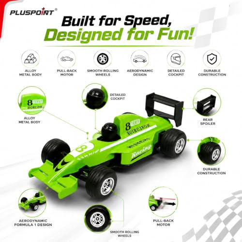 Image of PLUSPOINT F1 Racing Diecast Metal Car | Pull Back Formula Racing Car Model with Alloy Body | Mini Collectible High-Speed Racing Vehicle Toy for Kids Boys & Girls Age 3+