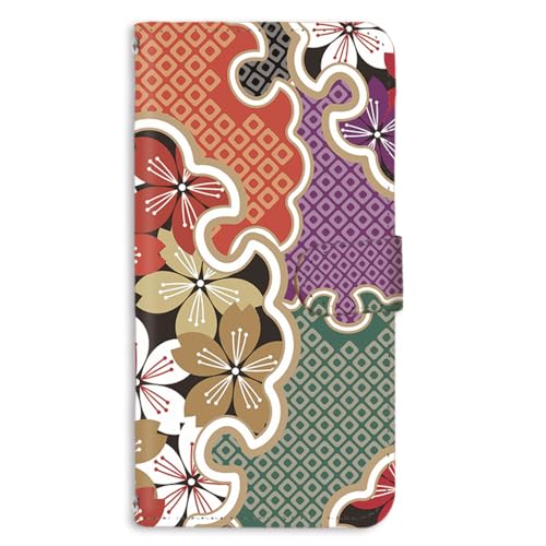 Galaxy S23+ 用(グローバル版) スマホケース 手帳型 フレキシブル ギャラクシーs23プラスのケース 和柄 桜 和風 花柄 着物風 レッド 145a01m