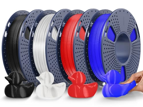 JAYO TPU 3D Printer Filament Bundle, 95A Flexible Soft TPU Filament 1.75mm, 250g Spool, 4 Rolls, 1kg in Total, Black+Clear+ Red+Blue
