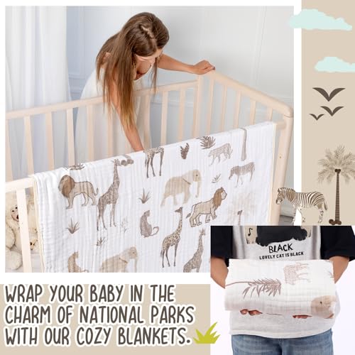 Image of SmoothNovelty Safari Animal Muslin Blanket 47 x 47 Inch Warm Soft Cotton Muslin Swaddle Blanket Nursery Swaddling Wrap Quilt for Bedding Gift, Cold Weather, Jungle Theme Nursery Decor