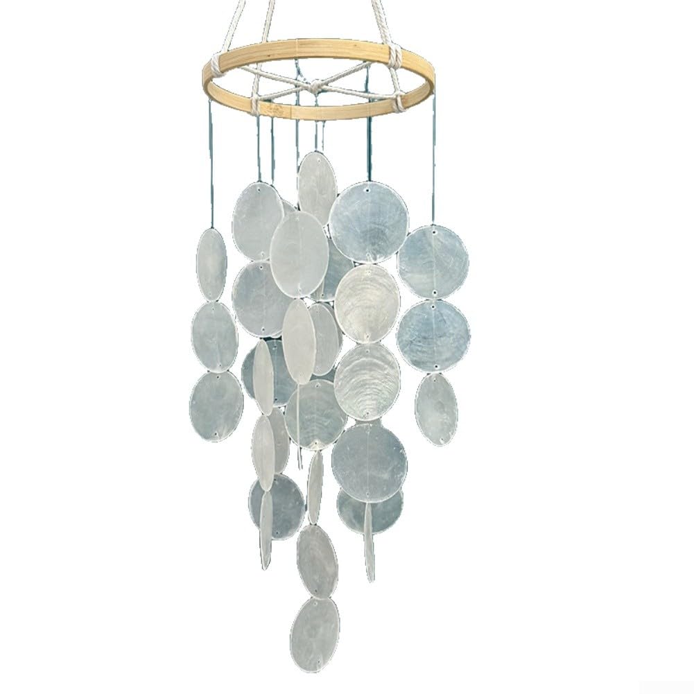 Natural Materials Bohemian Shell Wind Chime for Coastal and Garden Decor, Providing a Relaxing and Peaceful Ambiance (White)