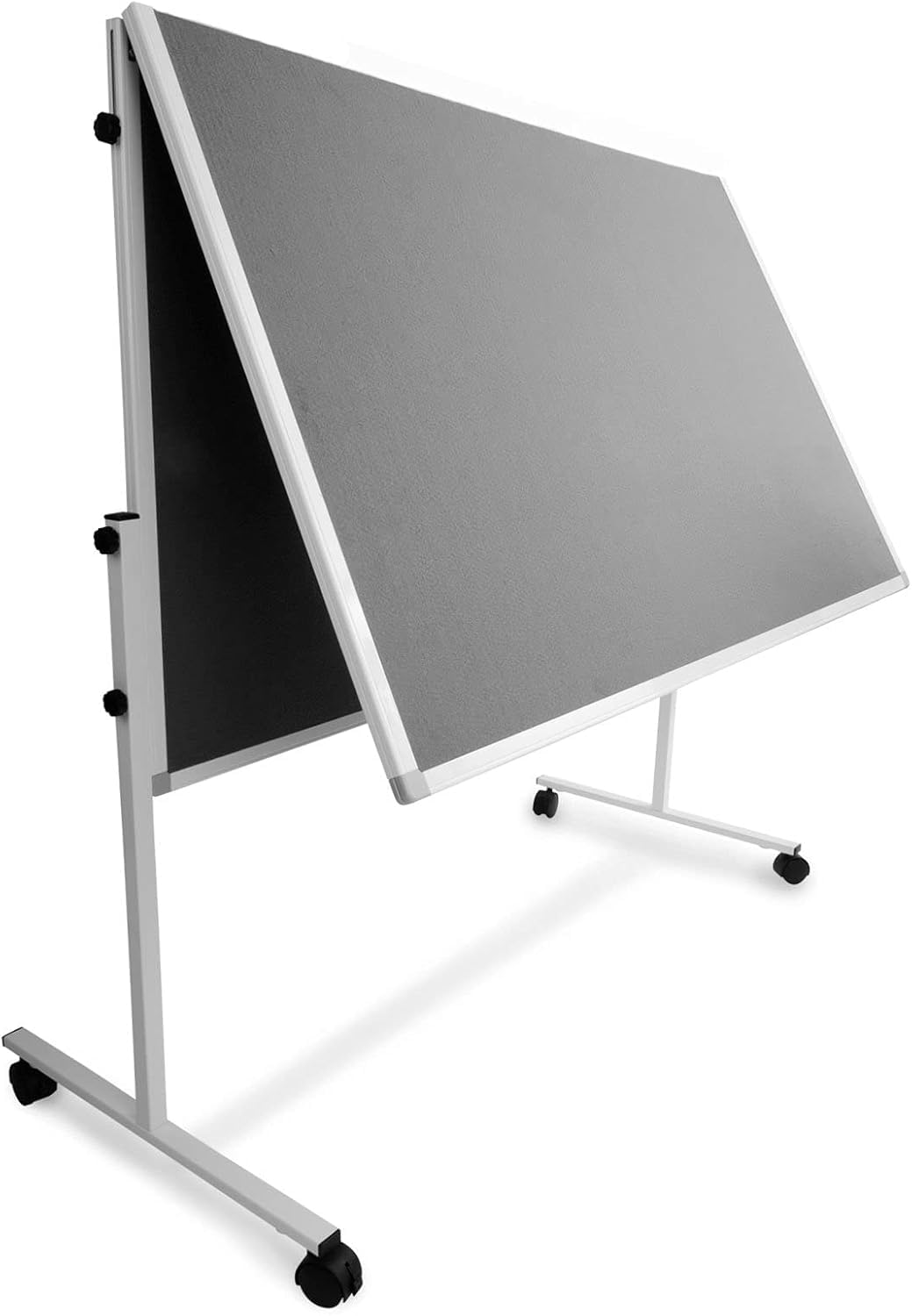 KARAT Tableau de présentation en feutre magnétique mural - Avec roulettes verrouillables - Tableau d'affichage en feutre - Double face - Cadre en métal solide - 150 x 120 cm - Gris - Pliable