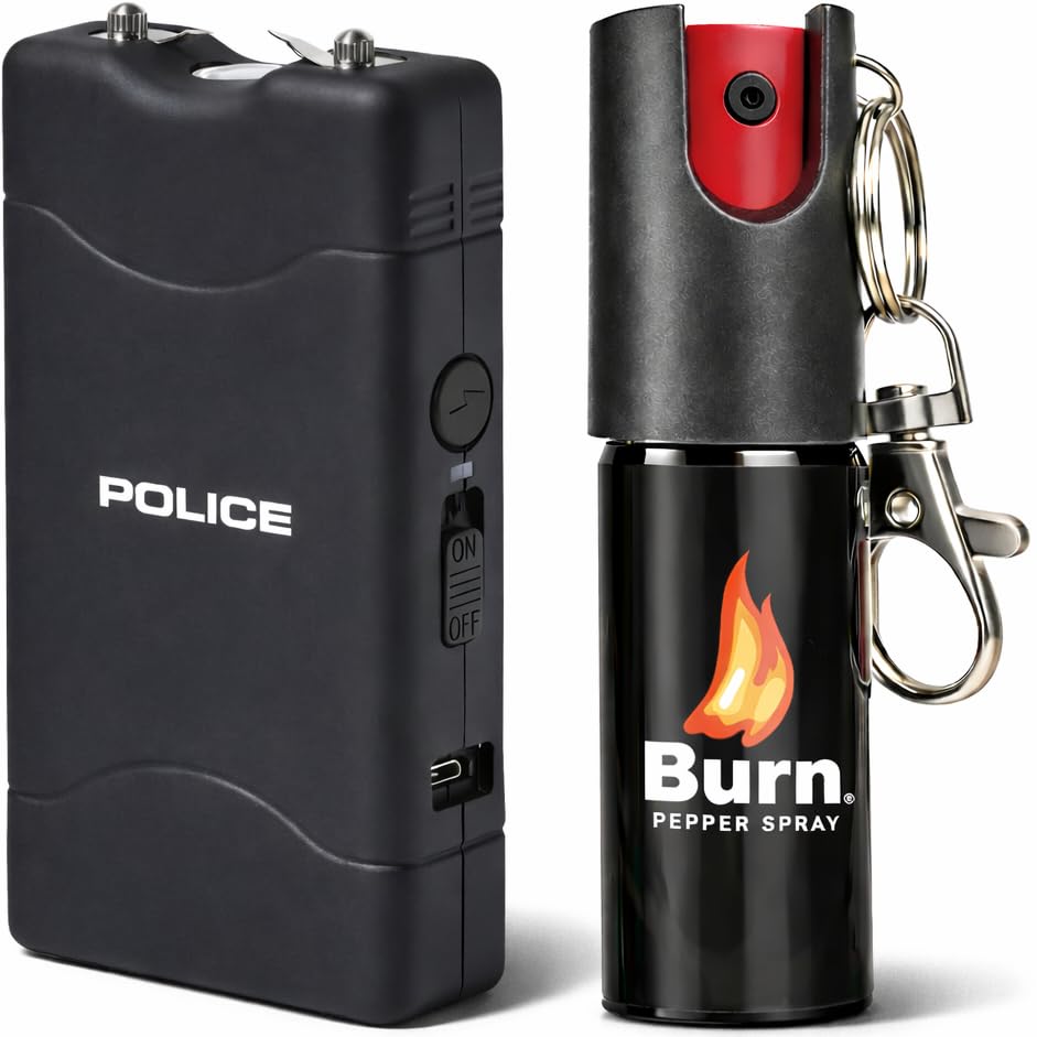 Police Stun Gun Burn Pepper Spray Combo Women Men Self Defense - 800 Black