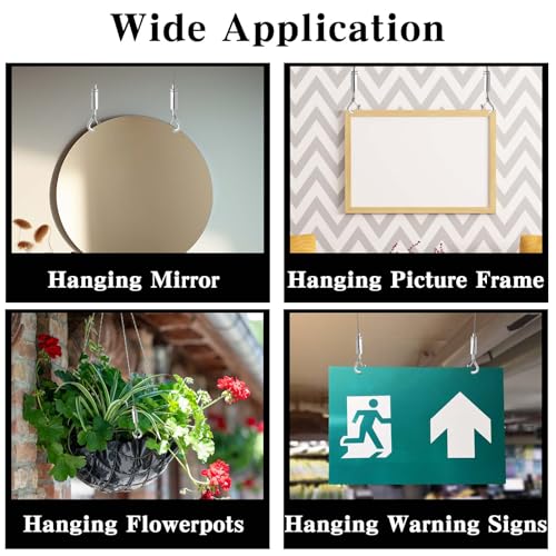 Image of 8PCS Adjustable Picture Hanging Wire Kit,Frame & Mirror Hanging Wire Kit,6.6FT Heavy Duty Stainless Steel Wire for Hanging Pictures,Frame,Mirrors,Billboards,Basket,Flowerpot,Supports Up to 66lbs