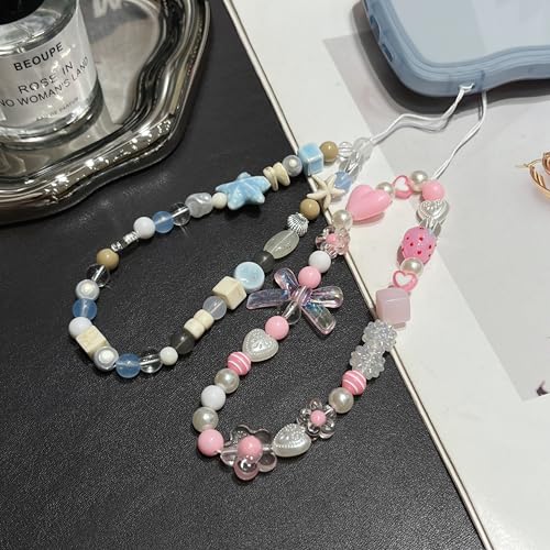 Coque iPhone 15 Plus antichoc turquoise avec perles et cordon - 4
