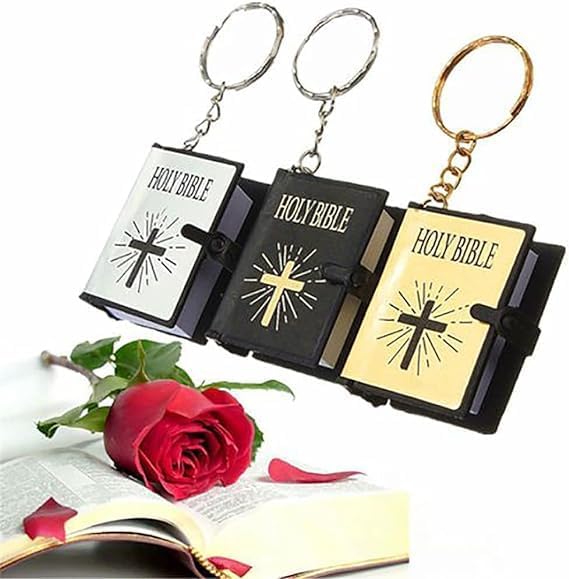 Miniatura 2 de Juroicessry 3 llaveros de la Biblia, llaveros de la Biblia real en miniatura, llaveros para colgar en el bolso, regalo de Navidad, recuerdos