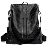 Women Backpack Purse Leather Convertible Fashion Travel Ladies Casual Detachable Shoulder Bag Black
