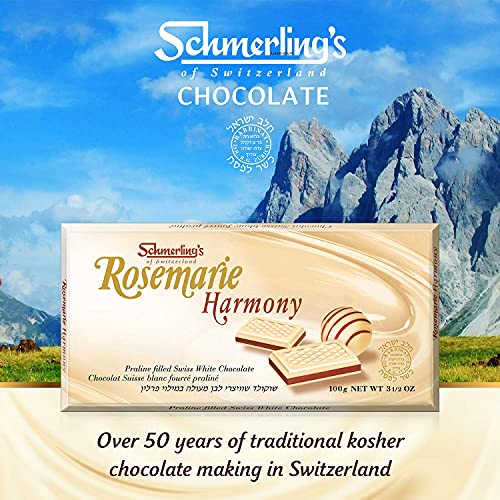 Schmerling's Rosemarie Harmony White Chocolate - Premium Swiss White Chocolate Bars - Praline Filled - All Natural, Gluten Free, Gmo Free - Kosher For Passover, Ou - 3.5Oz Each - Pack 5 #TOP6