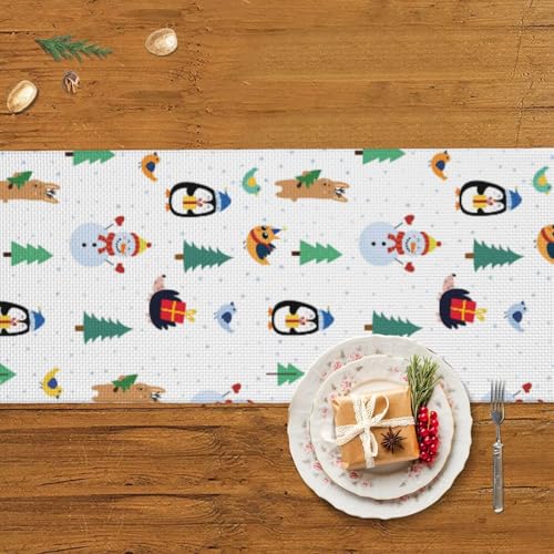 Chemin de table antidérapant avec pompons pour décoration Noël