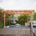 12' x 14' Outdoor Wood Pergola, Wooden Patio Pergola Gazebo Sunshade for Climbing Plant Support, Garden, Patio, Backyard, Deck, Brown