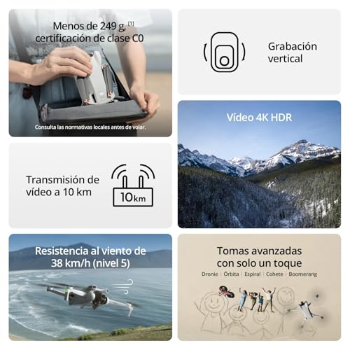 DJI Pack Mini 3 Vuela Más (RC) – Dron Mini con cámara ligero y plegable con vídeo 4K HDR, 38 min de tiempo de vuelo, Grabación vertical y funciones inteligentes, Color Gris - imagen 2