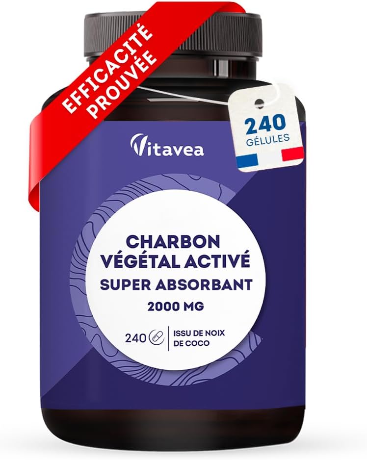 Vitavea Super Absorbent Vegetable Activated Carbon 2000 mg – 240 Capsules – Natural Vegetable Charcoal from Coconut – 1 Month – Made in France Vitavea Super Absorbent Vegetable Activated Carbon 2000 mg – 240 Capsules – Natural Vegetable Charcoal from Coconut – 1 Month – Made in France