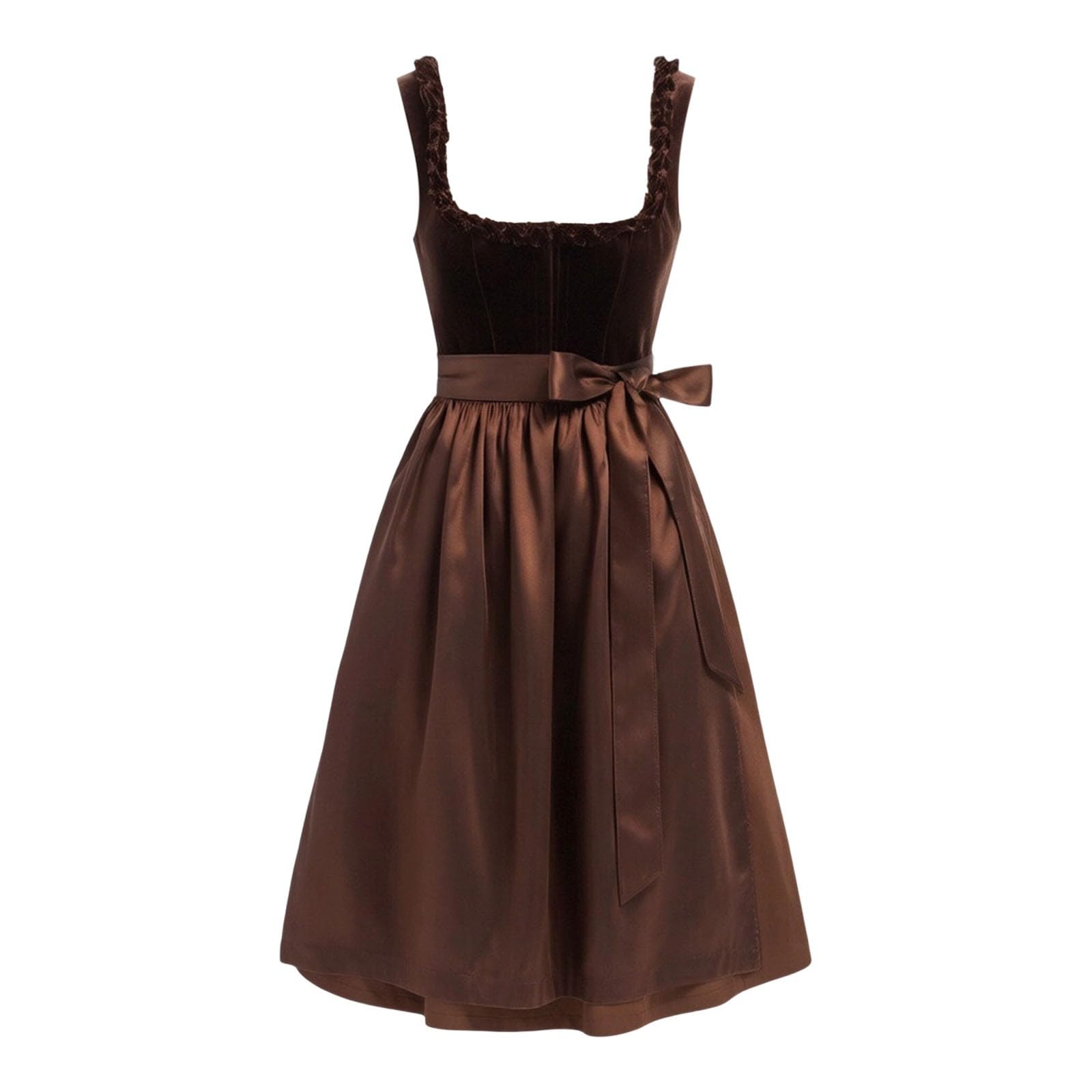SKFLABOOF Dirndl Damen Lang Maxi Kleid Trachtenmode Reißverschluss Vorne Dress Women 'Dirndl Mit Schürze Elegant