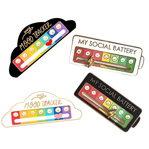 vizethru Social Battery Pin - My Social Battery Creative Lapel Pin, Fun Enamel Emotional Pin 7 Days A Week, Alloy Steel, no gemstone, Cloud+Battery -4 black and white units