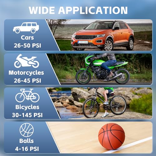 Image of Coquimbo Bike Pump Tire Inflator Portable Air Compressor 150PSI Electric Air Pump for Car Tires Cordless Car Accessories Bike Motorcycle Pump Birthday Dad Gifts for Men Him (Orange)