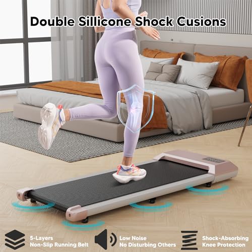 DeerRun Walking Pad 2 in 1 Under Desk Treadmill, 2.5HP Low Noise Walking Pad Running Jogging Machine with Remote Control for Home Office, Lightweight Portable Desk Treadmill Installation Free