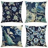 YouZe Blue Throw Pillow Covers 18x18in Set of 4, Outdoor Waterproof Throw Pillow Cover, Linen Square