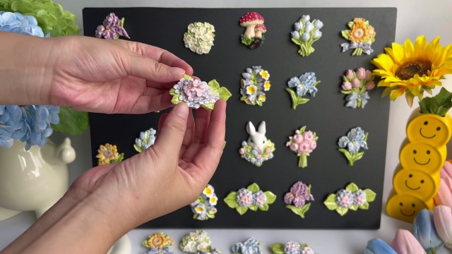 Imán decorativo de cerámica Hydrangea morado 3D miniatura 7