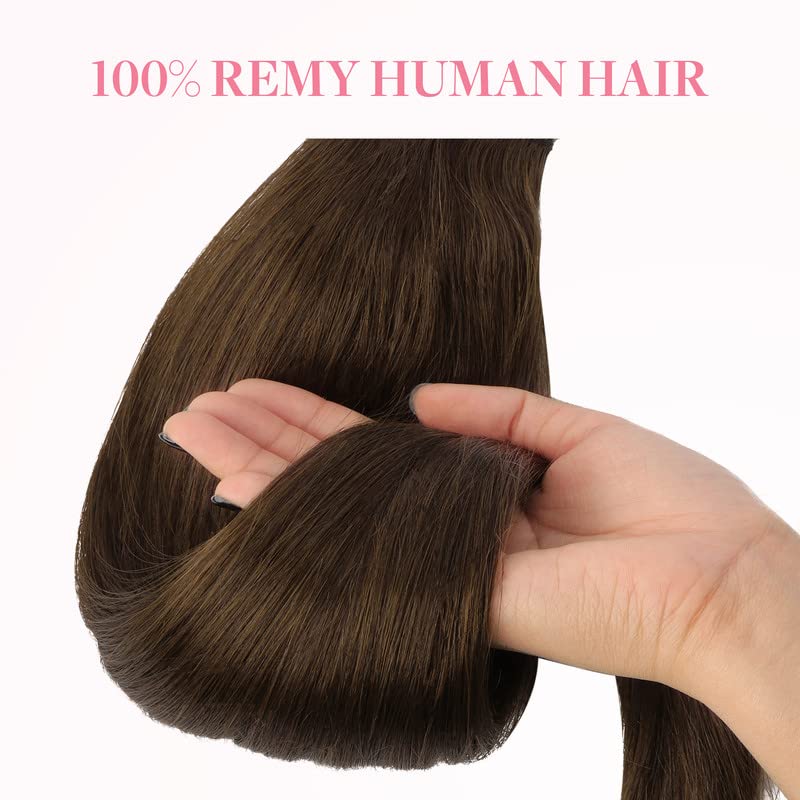GOO GOO Ponytail Extension, Long Straight Wrap Around Clip in Handmade Real Human Hair for Women,Hair Piece Pony Tail Hair Extensions Hairpieces for Girls,Chocolate Brown #4A, 80g 18inch image 5