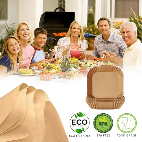 Roe Tenpo Air Fryer Liners, 100Pcs Disposable Baking Parchment Paper, Non-Stick & Greaseproof, Air Fryer Accessories for Ninja ON400UK AF140UK SL300UK, COSORI, Tefal, Russell Hobbs Air Fryer - Image 2
