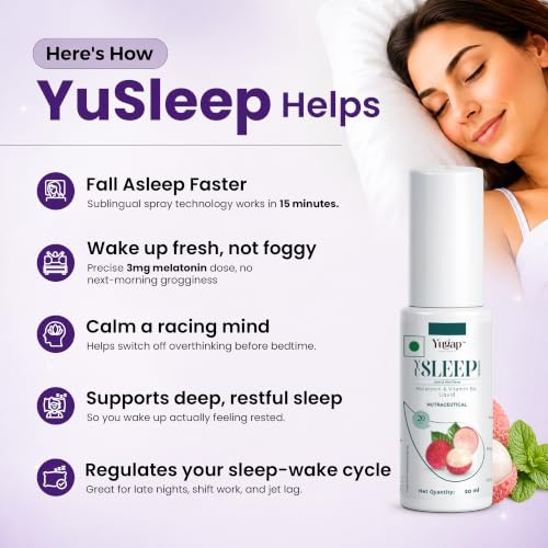 Image of Yugap Yu'Sleep Melatonin Sleep Spray 20 ml with Vitamin B6 | Fast Absorption And Better Than High Dose Sleeping Pills | Non-Habit Forming | Stress Relief (100 Sprays)
