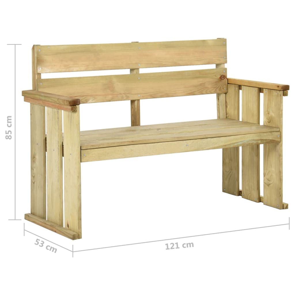 Ławka ogrodowa 121 cm z impregnowanego drewna sosnowego, odporna na warunki atmosferyczne, ławka do siedzenia, na taras, balkon i do ogrodu, wytrzymała drewniana ławka z oparciem i