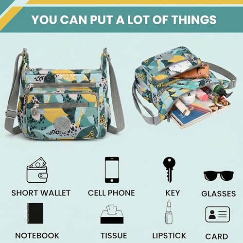 Image of TS WITH TECHSUN Women's Crossbody Sling Bag For Everyday Use, Nylon Shoulder Bag with Zipper Pockets, Adjustable Strap, Water Resistant Handbag for Travel, Shopping
